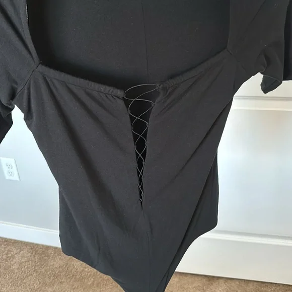 Alexander Wang Stretch Jersey Criss Cross Front Short Sleeve Bodysuit - Picture 11 of 11